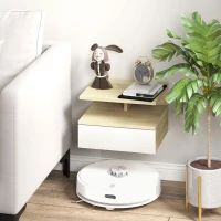 HOMCOM Set de 2 Mesitas de Noche Flotantes con 1 Cajón y Estante Abierto Diseño Moderno Montado en la Pared 35x32x22,5 cm Roble(m-6)