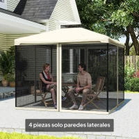 Outsunny 4 Paneles Laterales 3x2 cm para Carpa de Jardín Tela Mosquitera para Cenador Gazebo con Cremalleras y Anillas Negro(m-6)