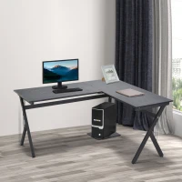 HOMCOM L-Shaped Corner Computer Desk Laptop Workstation PC Table Home Office With CPU Stand Black(m-11)