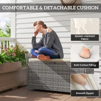 Outsunny Outdoor White Wicker Resin Storage Bench 250L with Removable Cushion, for Garden, Balcony(m-5)