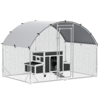 PawHut Conjunto de 1 Galinheiro de Madeira 147x93,5x89,5 cm e 1 Galinheiro grande em Aço Galvanizado 280x190x197cm Cinza