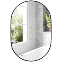 HOMCOM Ovale Badezimmerspiegel Wandmontage mit Aluminiumrahmen, Vertikal oder Horizontal, 60x90cm, Schwarz(m-5)