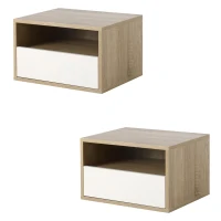 HOMCOM Set 2 Schwebende Nachttische mit Schublade und Regal 45x35x27,5cm - Weiß und Holzfarbe(m-1)
