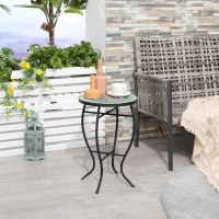 Outsunny Runder Gartentisch mit Blumenmosaik-Ablage, Ø35,5x53,5cm(m-2)