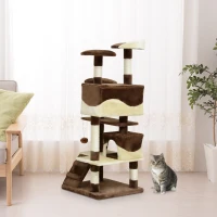 PawHut Kratzbaum für Katzen aus Plüsch und Sisal mit Höhlen und Ball 50×50×134,5 cm Kaffee und Creme(m-2)