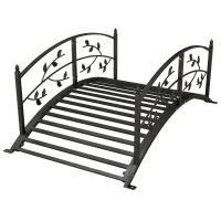 Outsunny Gartenbrücke Teichbrücke Gartendekoration dim. 119L x 67B x 47H cm mit Geländer Weinrankenmotiv Schwarz(m-6)