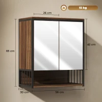 HOMCOM Armoire murale salle de bain avec miroir meuble salle de bain avec compartiment ouvert porte à fermeture amortie marron(m-3)