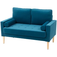 HOMCOM Zweisitzer-Sofa modernes Samtsofa 127 cm mit dickem Polster, 2 Kissen und geknöpfter Sitzfläche, blau(m-1)