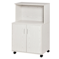 HOMCOM Rollbarer Mehrzweck-Küchenwagen mit Rädern, Schrank und Ablage für die Mikrowelle, hoher Schrank aus Spanplatte, 60,4x40,3x97cm Weiß