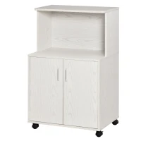 HOMCOM Rollbarer Mehrzweck-Küchenwagen mit Rädern, Schrank und Ablage für die Mikrowelle, hoher Schrank aus Spanplatte, 60,4x40,3x97cm Weiß(m-1)
