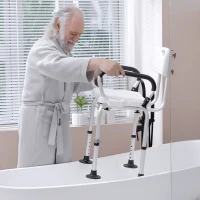 HOMCOM Chaise de douche, tabouret de douche réglable en hauteur avec dossier et accoudoirs rabattables, assise U, pieds antidérapants à ventouses, pour personnes âgées et handicapées, alu HDPE, blanc(m-9)