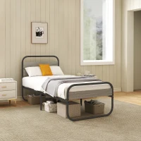 HOMCOM 3ft Single Bed Frame, Industrial Style Metal Platform Bed Frame with Under Bed Storage, No Box Spring Needed, Easy Assembly, Grey(m-8)