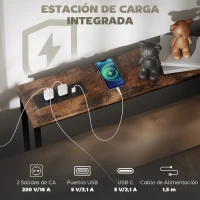 HOMCOM Mesa Consola Estrecha con Estación de Carga Diseño Industrial Estructura de Acero 160x20x80 cm Marrón Rústico(m-4)