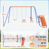 Outsunny Conjunto de Baloiços 4 em 1 com 2 Baloiços Individuais 1 Baloiço Planador e 1 Escorrega 367x192x180 cm Multicor(m-3)