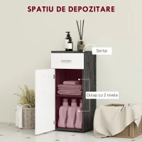 kleankin Dulap Baie din Lemn cu Sertar și Rafturi, Design Alb și Negru(m-4)