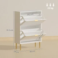 HOMCOM Meuble à chaussures 12 paires avec 2 tiroirs rabattables, portes cannelées et étagères réglables, 60x24x91,5cm, blanc(m-3)