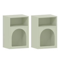 HOMCOM Lot de 2 tables de chevet, table de nuit avec compartiments ouverts, design arqué, 40 x 30 x 60 cm, vert clair
