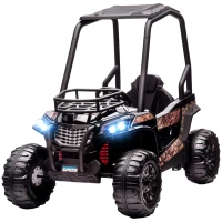 HOMCOM 12V Battery-powered 2 Motors Kids Electric Ride On Car Off-road UTV Toy 3-6 km/h with High Roof Parental Remote Control Music Lights MP3 Suspension Wheels for 3-8 Years Old Black(m-11)