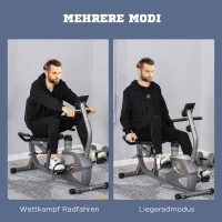 HOMCOM Liegeergometer mit LCD-Anzeige 8 stufig einstellbarem Magnetwiderstand Liegeheimtrainer mit Herzfrequenzsensoren, verstellbarer Rückenlehne, Nutzergewicht bis 110 kg für zu Hause Gym(m-8)