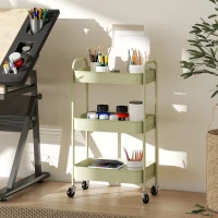 HOMCOM Three-Tier Steel Storage Trolley - Green(m-7)