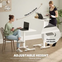 HOMCOM Height Adjustable Standing Desk, Pneumatic Sit Stand Desk for Laptop, Mobile Overbed Table with Wheels for Home Office, White(m-4)