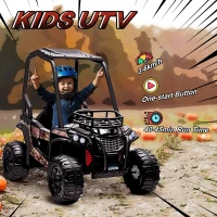 HOMCOM 12V Battery-powered 2 Motors Kids Electric Ride On Car Off-road UTV Toy 3-6 km/h with High Roof Parental Remote Control Music Lights MP3 Suspension Wheels for 3-8 Years Old Black(m-6)