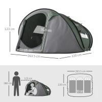 Outsunny 4 Person Pop-up Camping Tent Family Tent with Ground Sheet, 4 Windows and Portable Carry Bag for Beach Outdoor Trip, Dark Green(m-3)