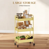 HOMCOM Three-Tier Steel Storage Trolley - Yellow(m-4)