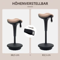 HOMCOM Balancehocker, beweglicher Sitz, drehbar, höhenverstellbar, ergonomisch, 34 x 34 x 68,5-83,5 cm, Braun(m-5)