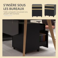 Vinsetto Caisson de bureau à roulettes avec 2 tiroirs coulissants trieur à dossiers 48 x 40 x 59,5 cm noir(m-6)