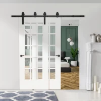 HOMCOM 2M Kit porte coulissante de grange, rail porte coulissante double de 100 cm de large, épaisseur 35-40 mm, charge 90 kg(m-2)