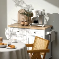 HOMCOM Isla de Cocina con Ruedas Mueble Auxiliar de Cocina con Especiero y Barra Lateral 111x44,5x82,5 cm Blanco(m-9)