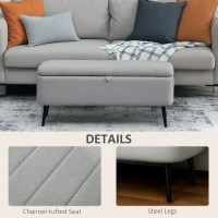 HOMCOM 92 x 31cm Linen-Look Storage Ottoman - Light Grey(m-6)