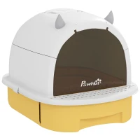 PawHut Maison de toilette pour chat bac à litière fermé chat poignée de transport porte translucide 40,5 x 52 x 39 cm jaune(m-12)