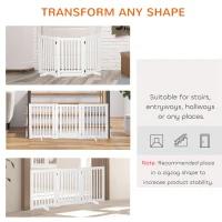PawHut Freestanding Dog Gate Wood Doorway Safety Pet Barrier Fence Foldable w/ Latch Support Feet White, 155 x 76 cm(m-4)