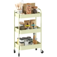HOMCOM Three-Tier Steel Storage Trolley - Green(m-10)
