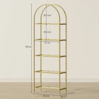 HOMCOM Biblioteca estantería de almacenamiento en vidrio de 5 niveles arqueado para sala de estar oficina dormitorio 60x30x175 cm(m-3)