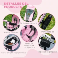 HOMCOM Triciclo para Bebés de +12 Meses con Mango de Empuje Telescópico y Desmontable Bolso para Mamá y Portabotellas Rosa(m-7)