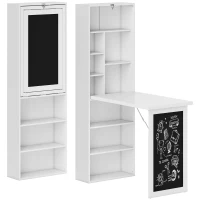 HOMCOM Bureau avec rangement pliable murale rabattable avec bibliothèque poste de travail tableau à craie et étagère réglable(m-10)