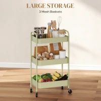 HOMCOM Three-Tier Steel Storage Trolley - Green(m-4)