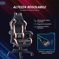 HOMCOM Sedia da Gaming Reclinabile con Poggiapiedi e Cuscini, in Finta Pelle e Spugna, 65x62x116-124 cm, Rosa e Nero(m-5)