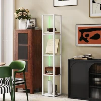 HOMCOM RGB LED Floor Lamp with Shelves, Modern Dimmable Standing Lamp with Remote Control, Adjustable Brightness & Speed for Living Room, Bedroom, Office, White(m-7)