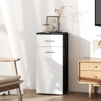 kleankin Dulap Baie din Lemn cu Sertar și Rafturi, Design Alb și Negru(m-8)