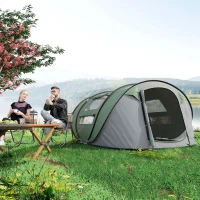 Outsunny 4 Person Pop-up Camping Tent Family Tent with Ground Sheet, 4 Windows and Portable Carry Bag for Beach Outdoor Trip, Dark Green(m-8)
