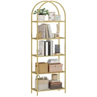 HOMCOM Bibliothèque étagère de rangement en verre à 5 niveaux arqué pour salon, bureau, chambre, 60 x 30 x 175 cm, doré(m-10)