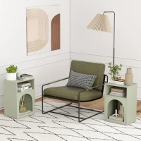 HOMCOM Lot de 2 tables de chevet, table de nuit avec compartiments ouverts, design arqué, 40 x 30 x 60 cm, vert clair(m-6)