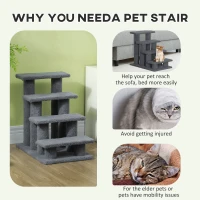 PawHut Pet Stairs 4 Steps for Sofa Tall Bed Dog Cat Little Older Animal Climb Ladder Portable Pet Access Assistance 63.5x43x60cm Grey(m-5)