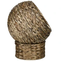 PawHut Woven Banana Leaf Elevated Cat Bed Wicker Kitten Basket Pet Den. House Cozy Cave with Soft Cushion Dome 42x33x52cm Dark Brown(m-9)