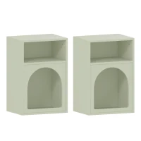 HOMCOM Juego de 2 mesitas de noche mesa de noche con compartimentos abiertos diseño arqueado 40x30x60 cm Verde claro(m-1)