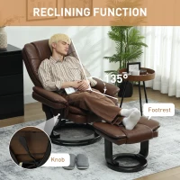 HOMCOM Faux Leather 135° Reclining Chair and Footstool - Brown(m-4)